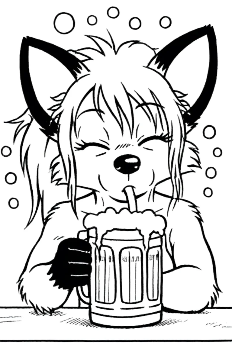 drunk, drinking beer, one eyes closed,
1girl, (solo), dwarf, fox, black eyes, spiked tuft, hair tuft, ponytail, big hair, pointy nose, black nose, black paws, black and white, white background,
<lora:Millie_from_Ozy_and_Millie_90_style:0.9>