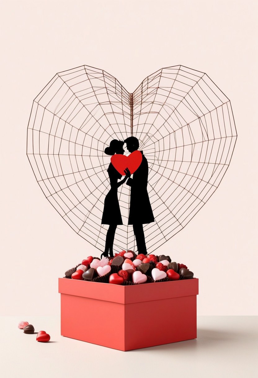 valentine day scene, esthetic, chocolate-box, attractive, studly, cute, webbed, cutie pie, kindness, friendship, artwork, by Richard Avedon,  minimalistic, bauhaus, retrofuturism, postminimalism, concept art, matte background, matte drawing, magical realism, space art, generative art