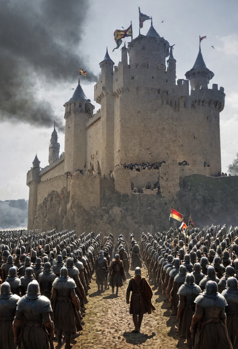 castle,
A kind leading his army to war