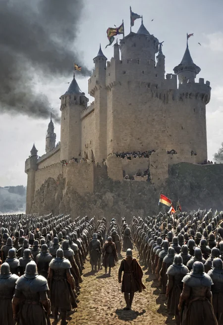 castle,
A kind leading his army to war