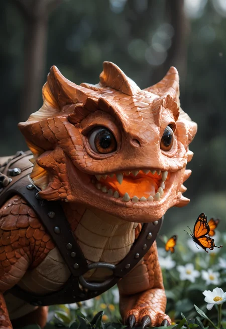 <lora:mortimer_v2:1> mortimer_v2
no humans, pokemon \(creature\)
black eyes, claws, fangs, scales,
black eyes, brown eyes,
colored skin, scales,
teeth, sharp teeth, claws,, score_9, score_8_up, score_7_up, score_6_up, derpibooru_p_95, solo
detailed eyes, beautiful, detailed background, perfect eyes,
blur censor, blurry, blurry background, blurry foreground, bokeh, motion blur,
chromatic aberration, depth of field, figure, focused, focus
photography, realistic sun light and shadows, photorealism, UHD --ar 9:16 --style raw --stylize 700
from front , peaceful , Falling back, cozy farm set in flower garden with butterflies Golden Hour Sky: warmth, glow, long shadows, photography, magic