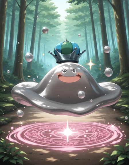masterpiece,extreme detailed BREAK 1other,no humans,no_legs,day,outdoors,forest,
BREAK hagureking,crown,:D,slime \(creature\),sparkle,bubble,<lora:hagurin-NAI:1>,doyagao,magic,magic_fire,magic circle,v-shaped eyebrows,