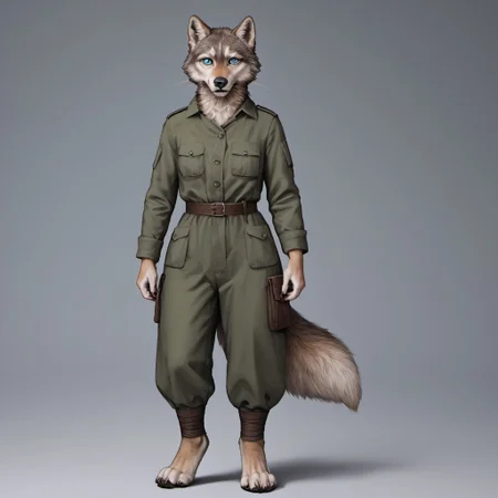 score_9, score_8_up, score_7_up, source_furry, detailed face, detailed eyes, incredible detail BREAK 1girl, solo, anthro, wide shot (furry female, wolf, light brown fur, monotone fur, light blue eyes,slightly wide hips, small breasts), black nose, whiskers, ear flop, solo, looking at viewer, cartoon style, full body, hunter outfit, archer outfit, shy pose