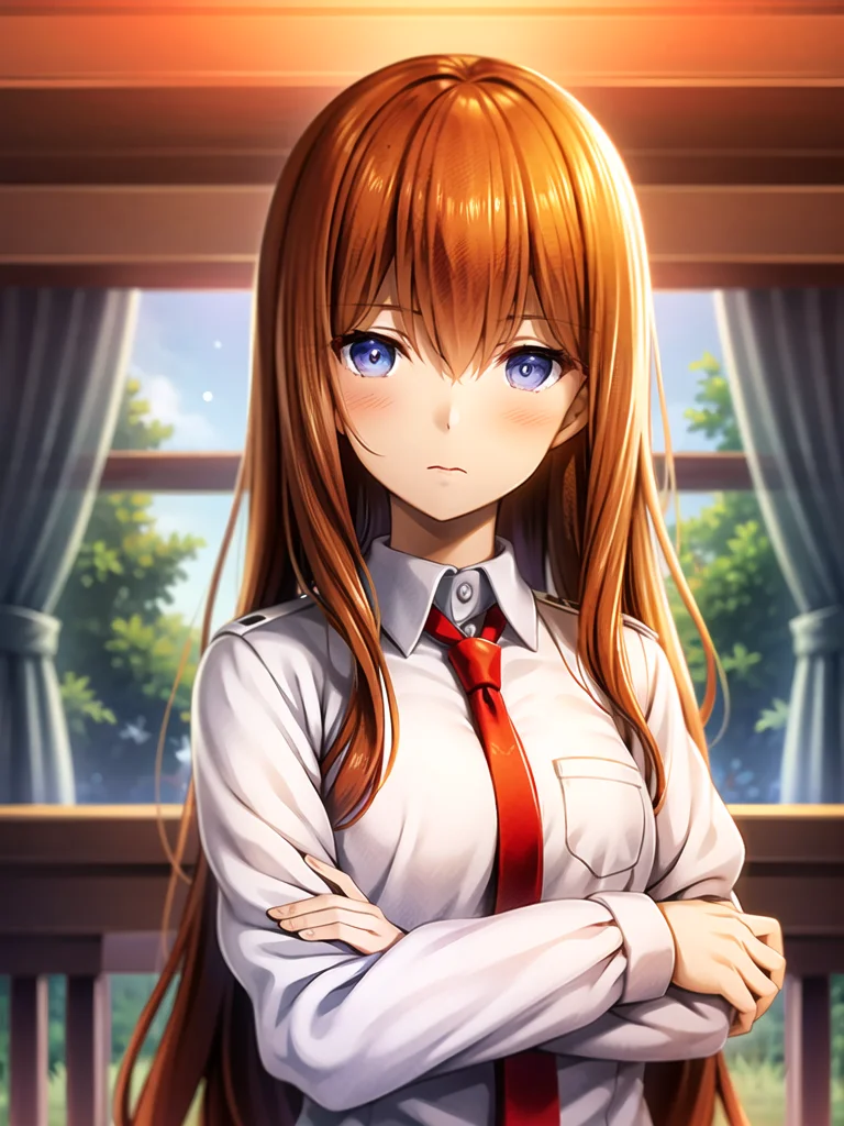 1girl, solo,(best quality),(masterpiece:1.1),(white uniform:1.4), red tie, dress, looking_at_viewer, neck_ribbon, cute, clear facial skin,