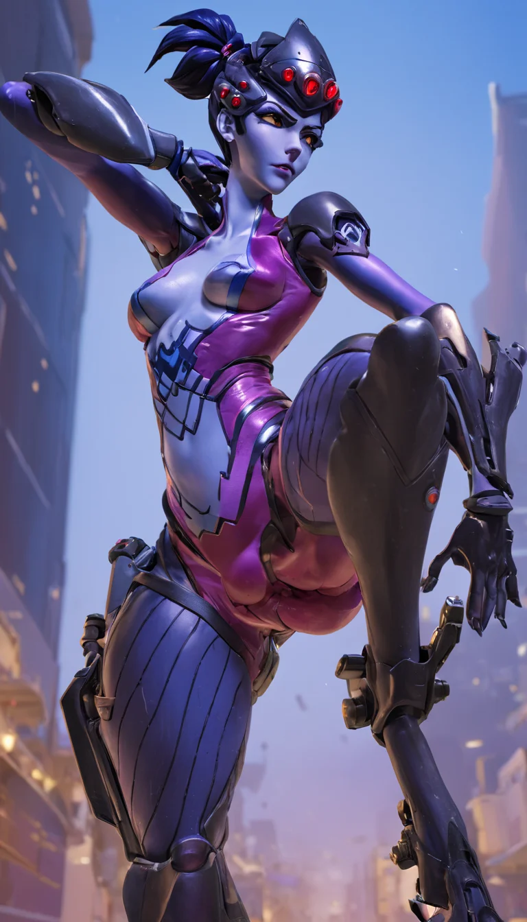 Cinematic scene, hero view, Widowmaker, Overwatch <lora:widowmaker_xl_v1:1>, action pose, detailed background, masterpiece, best quality, high quality, absurdres