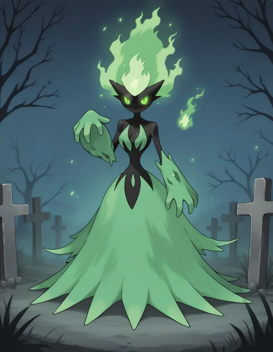 score_9,score_8_up,score_7_up, BREAK<lora:Navi_PokeDnaGen1_PonyXL_S1-000007:1> , nv-pokegen1, pokemon \(creature\), monster girl, ghost tail, ghost girl, gradient skin, semi-invisible body, will-o'-the-wisp \(mythology\) personification , glowing eyes, glowing mouth, fiery hair, blue theme, (x-ray:0.8),spectral_body, aura, green eyes, no pupils, green flames, glowing hair, light particles, poltergeist, in a graveyard, supernatural lighting , moonlight,