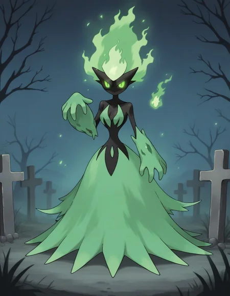 score_9,score_8_up,score_7_up, BREAK<lora:Navi_PokeDnaGen1_PonyXL_S1-000007:1> , nv-pokegen1, pokemon \(creature\), monster girl, ghost tail, ghost girl, gradient skin, semi-invisible body, will-o'-the-wisp \(mythology\) personification , glowing eyes, glowing mouth, fiery hair, blue theme, (x-ray:0.8),spectral_body, aura, green eyes, no pupils, green flames, glowing hair, light particles, poltergeist, in a graveyard, supernatural lighting , moonlight,