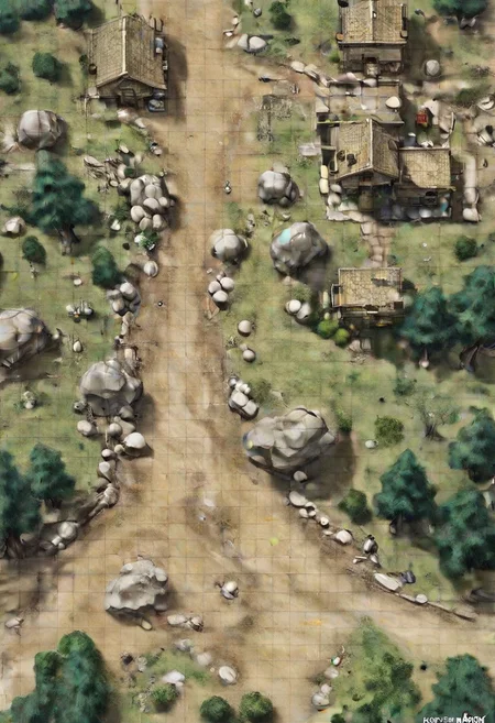 Table,Town, exterior,Trees ,Rocks,Objets