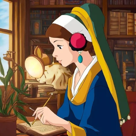 the girl with a pearl earring the LofiGirl <lora:SDXL-LofiGirl-Lora:1>, Very detailed, clean, high quality, sharp image