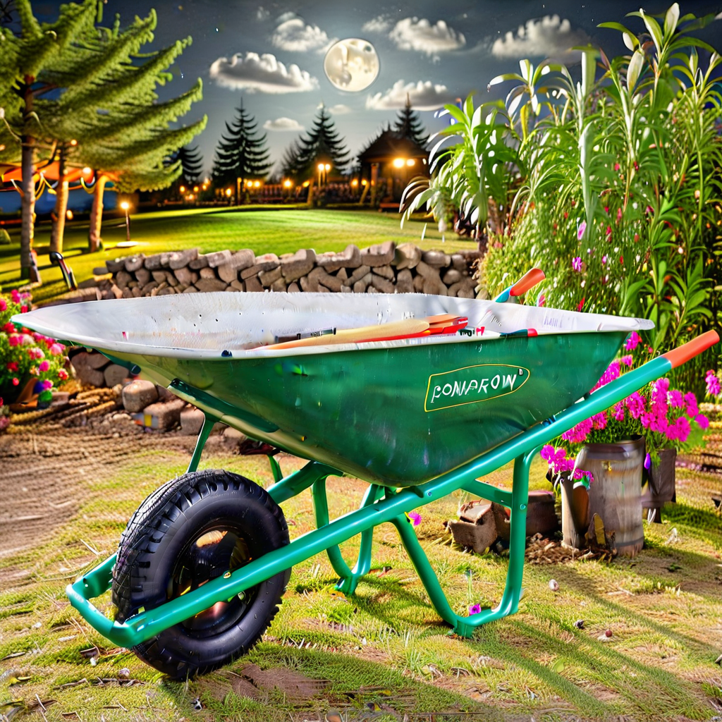 wheelbarrow, outdoor, night