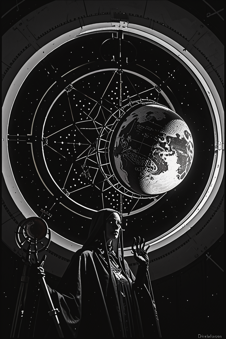 score_9, score_8_up, score_7_up, score_6_up, source_anime, high quality, high contrast, realistic, huge monster, shiny skin, highres, white outline, border, bold colors, white background, flat color, medium wide shot,Celestial Observatory with Celestial Globe., <lora:add-detail-xl:1> <lora:dark_v1.9-pony:1> dark theme, dim lighting, black theme, dark background, dark room, black background, silhouette, backlighting