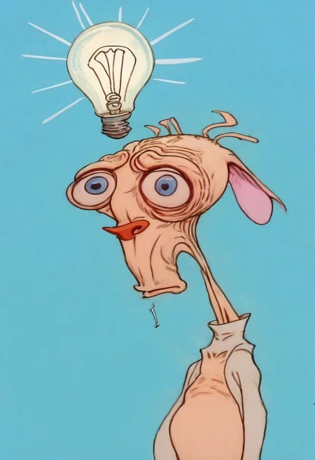 ((sharp image)) ((concept art)), solo, upper body, ren, expression, moping, light bulb moment above head, ((eureka)), pale blue background,
no humans, easynegative, By bad artist