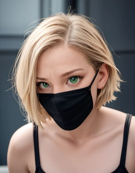 zPDXL2, <lora:TechwearV2:1>, t3chwear,
1girl, cute face, detailed eyes, short blonde hair, green eyes, black face mask, closeup, city in the background
