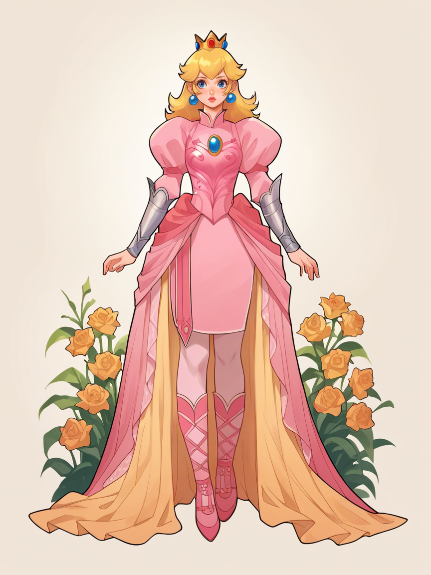 source_anime, score_9, score_8_up, score_7_up, score_6_up, score_5_up,  <lora:h4nn4hXLP:1> h4nn4h, 1girl, solo, long hair, princess peach, full body, blonde hair, armor,