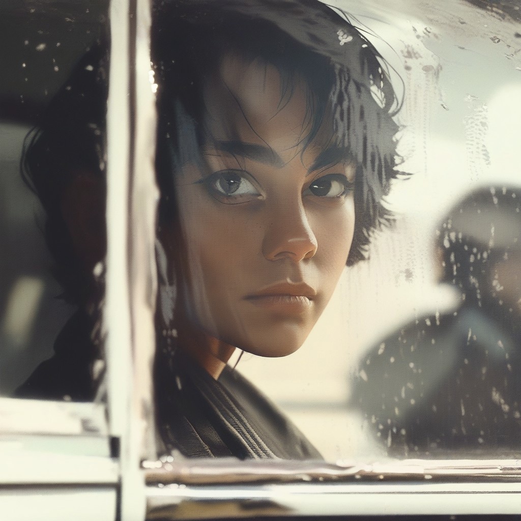 score_9, score_8_up, score_7_up, score_6_up, flmgr, flmgr, film grain, cinematic, cinematic light, solo, black hair, realistic, black eyes, looking at viewer, portrait, 1girl, short hair, closed mouth, Outside the window