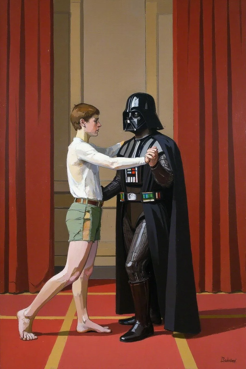 euanuglow1 painting.
Luke Skywalker dancing with Darth Vader inside the Emperor's Throne Room, <lora:euanuglow1_cap_d6aee11:1.0><lora:845528492197107821:0>