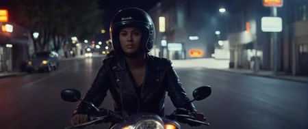 cinematic film still of <lora:Film Grain style:0.6> Film Grain style
<lora:Kodak Motion Picture Film Style v4:0.2>
<lora:Chiaroscuro Lighting Style:0.6> Chiaroscuro Lighting Style
<lora:Ron Fricke style:0.3>
Film grain still image of a person riding a motorcycle on a street at night,1girl,solo,outdoors,blurry,night,helmet,ground vehicle,motor vehicle,silhouette,road,dark,motorcycle,motorcycle helmet , cinematic look, film look, filmic, contrast, detailed, high quality, sharp image, film color, Kodak Motion Picture Film style, different color, different people, different look, different style, 35MM Film, 16MM Film, Photographic film, music video style, artistic style, cinematic style, film granularity, film noise, image noise, artistic effect, Fujicolor, Fuji film, Analog photography, movie style, movie still, Film grain overlay, Film Grain style, shallow depth of field, vignette, highly detailed, high budget, bokeh, cinemascope, moody, epic, gorgeous, film grain, grainy