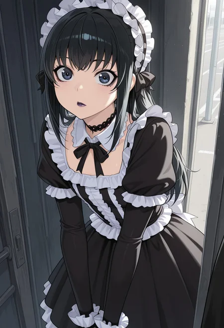 masterpiece:1, best quality:1, amazing quality:1.5, very aesthetic:1.5, absurdres:1.5, newest,
kei yuuki, yuuki kei, \(moyashimon\), black hair, dark blue eyes, goth, gothic fashion, black eyeliner, dark purple lipstick, otoko no ko, 1boy, long hair, lipstick, crossdressing, makeup,