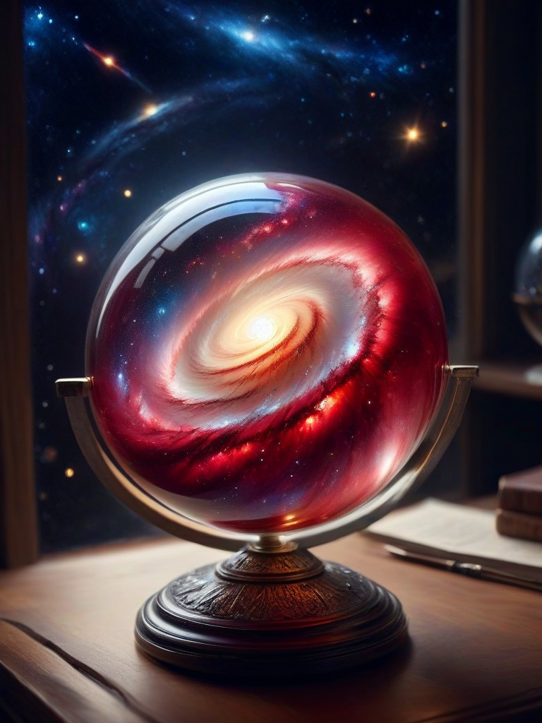 galaxy, (masterpiece), (extremely intricate:1.3), (realistic),a glass globe, with a red spiral galaxy inside, on a table, realistic, 4k, masterpiece