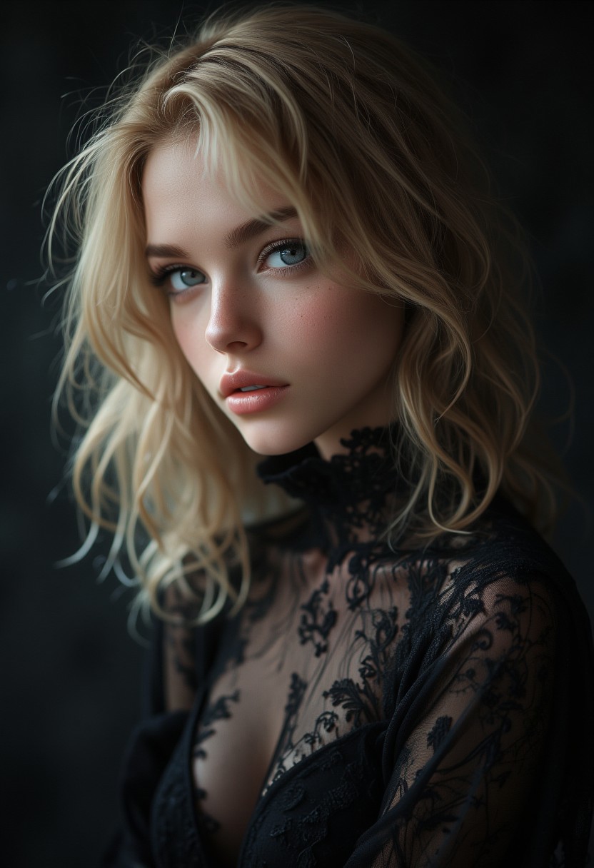 a cute woman, blonde, (hi-top fade), (dark theme:0.9), soothing tones, muted colors, high contrast, (natural skin texture, hyperrealism, soft light, sharp)