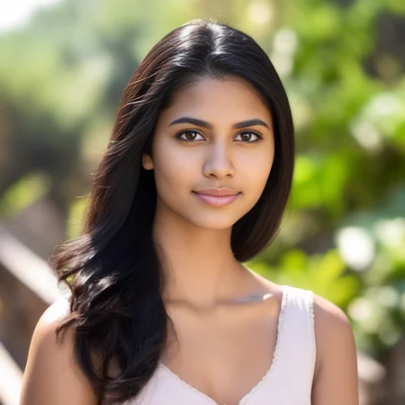 headshot photo, close up, woman, pretty face, outdoors, natural lighting, studio quality, good white balance, desiespresso, black hair <lora:DesiCoffeeSDXL:0.65>