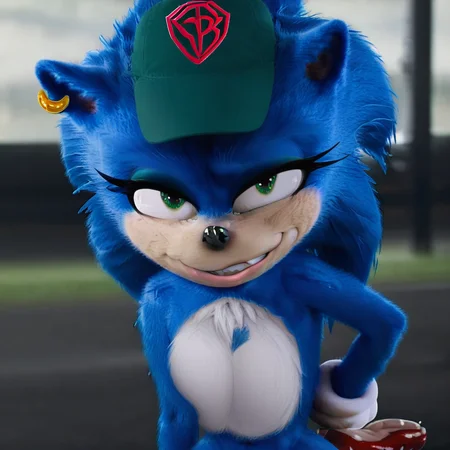 white socks, Sonic, animal ears, female anthro, choker, red shoes, white gloves, blue hedgehog, green eyes, eyeshadow, earring