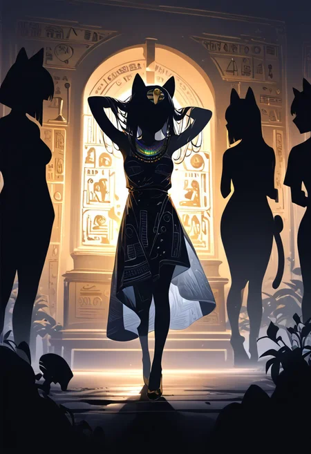 (masterpiece, best quality), (score_9, score_8_up, score_7_up,source_anime), 4K8K, high res image, Uncorrected, white print, lineart print, print,
from front, Porcelain wall,
Ankha_(Animal_Crossing), (silhouette Ankha solo:1.3),
(animals), silhouette, backlit, backlighting, dark night, Porcelain Mix Gold, pmg style,
(golden lines, white silhouette skin, Skin like porcelain),
standing on tiptoes, reaching out, arms up,
(small stature, petite:1.3), (breasts:1.1), (white hair, verry long hair, cat ears),
(wearing Porcelain clothing, Porcelain Egyptian-style dress),