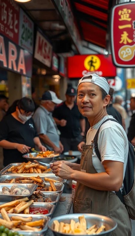 positiv Clip L:
positiv Clip G:
Savor the flavors of street food in a bustling city. Depict a scene with food vendors selling diverse and delicious street eats to a hungry crowd. raw photo, (realistic:1.5), (half-length portrait:1.0), (29-years-old:1.5), (professional photo, balanced photo, balanced exposure:1.2), (film grain:1.15),