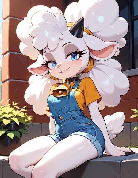 masterpiece, best quality, very aesthetic, absurdres,
outdoors, posing,
casual,
seductive smile, parted lips, long eyelashes,
<lora:Lanolin_v01_NAIXL:1>
Lan0l1n,1girl,solo,furry,furry female,sheep girl,white hair,long hair,sheep ears,black horns,blue eyes,eyeshadow,animal nose,neck bell,body fur,white fur,sheep tail,hooves,