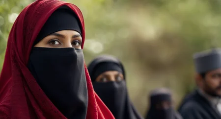 cinematic film still of <lora:burqa:1>
a woman wearing a red and black burkah burqa style, shallow depth of field, vignette, highly detailed, high budget, bokeh, cinemascope, moody, epic, gorgeous, film grain, grainy