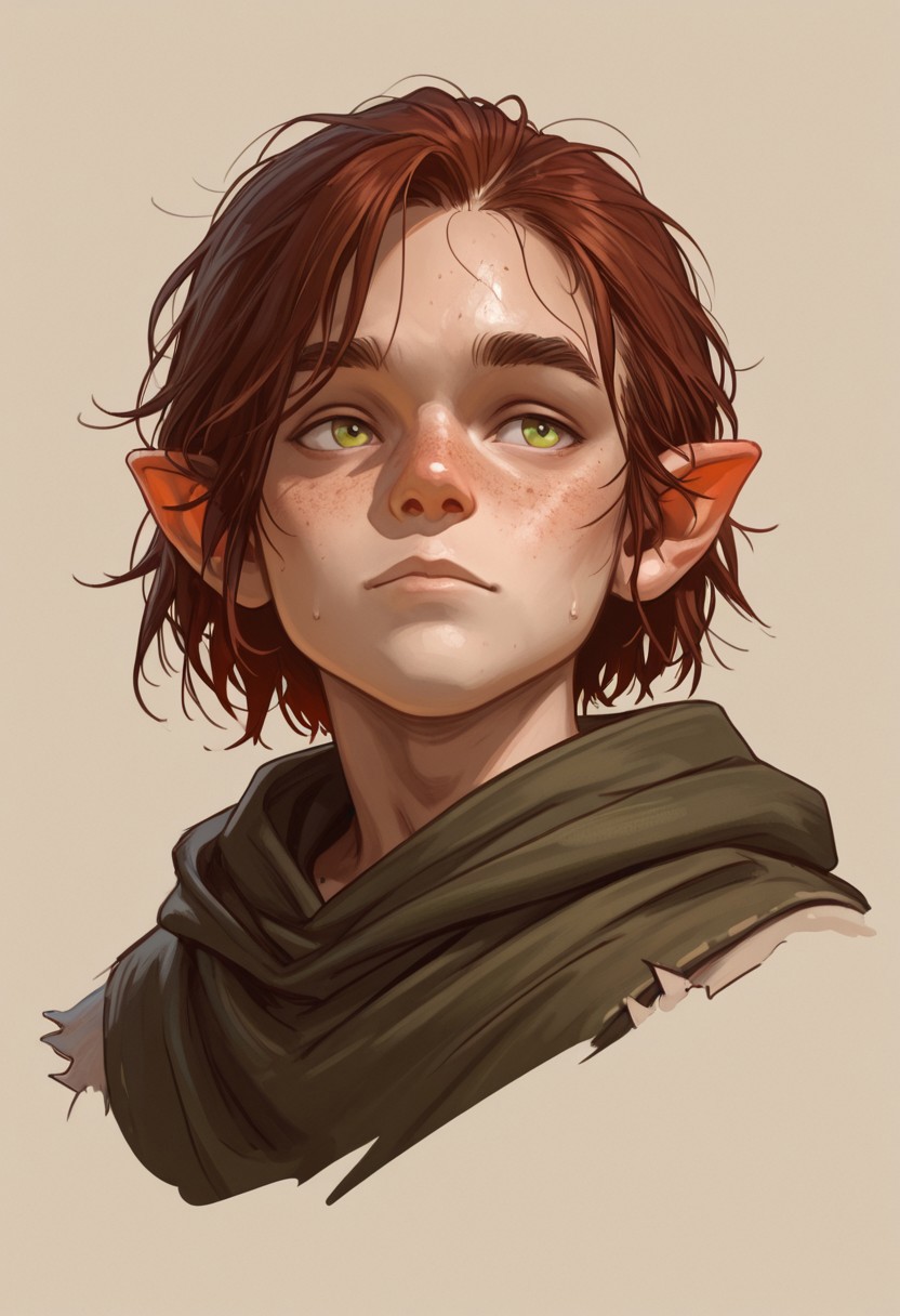 masterpiece, best quality, amazing quality, detailed, 1boy, halfling, portrait, small, pointy ears, sketch