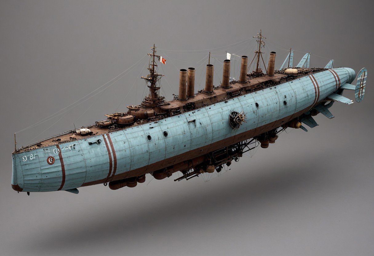masterpiece, best_quality, very_aesthetic, highres, absurdres, ultra detailed, airship,  battleship, steampunk, Victorian, 
flying over the south sea,
 airship, vehicle focus, no humans, military vehicle, military, science fiction, aircraft flying, radio antenna, cannon, machinery, (light gray/light blue vehicle), 
spiral, pipe ,rivets, ,wire,