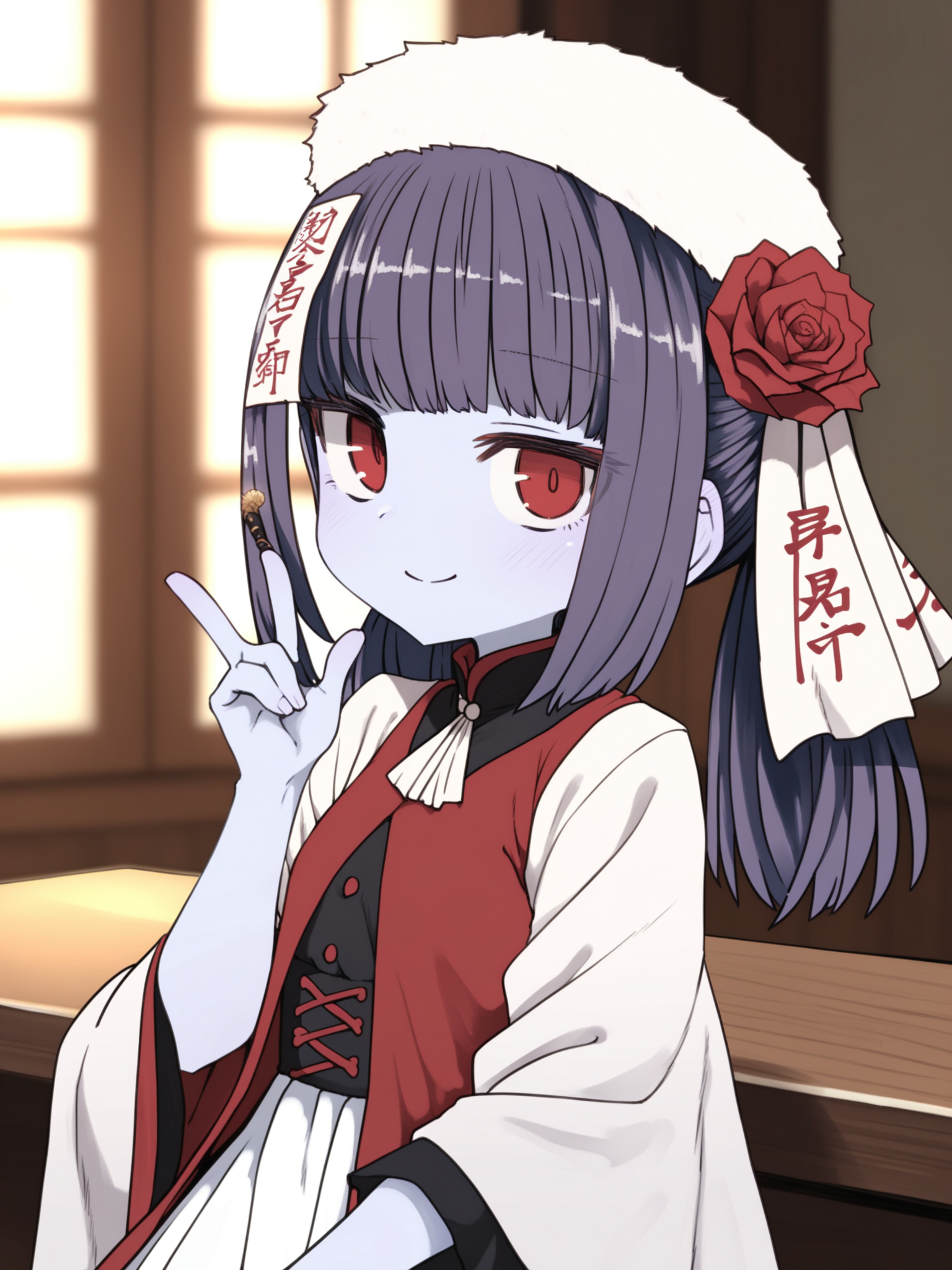 <lora:happy_tentacle-sumisifu-v0.4-000004:1>, ht_sumisifu, colored skin, blue skin, purple hair, red eyes, , smile, , indoors, medieval cowboy shot, 1girl, (petite:1.2), solo focus, (looking at viewer:1.1), sidelighting, (depth of field:0.8), , score_9, score_8_up, score_7_up, score_6_up, score_5_up, score_4_up