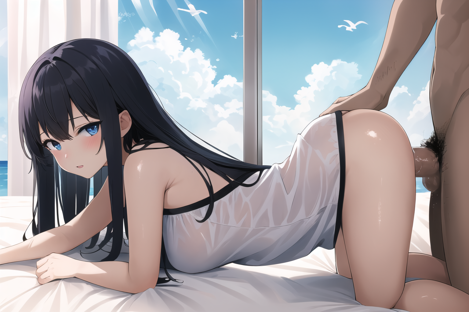 masterpiece, best quality, ultra-detailed, 1girl, doggystyle, from side, sex, 1boy, sex from behind,
