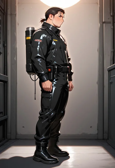 lazypos, masterpiece, best quality, amazing quality, very aesthetic, absurdres, newest, detailed background, moon background, shiny skin, shadow, male focus, solo, from front,
mbtiistp, 1boy, muscle body, mature man, stubble, short hair, astronaut suit, full body