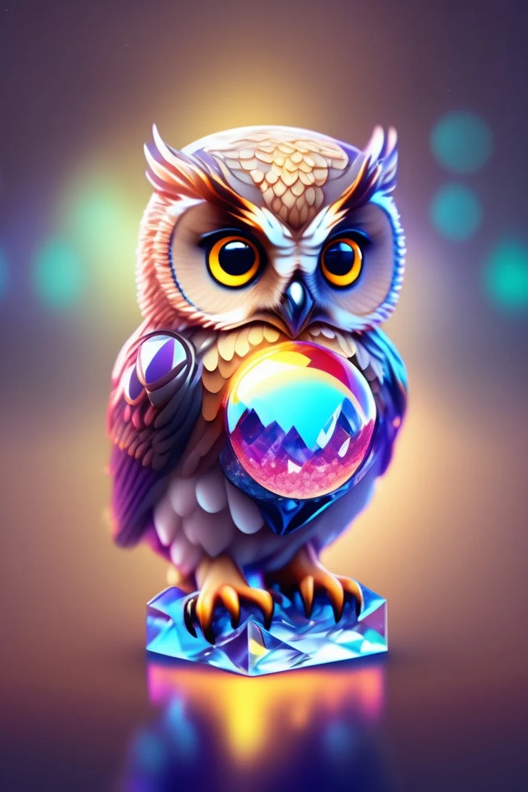 A realistic cute adorable baby owl made of crystal ball with low poly eye's surrounded by glowing aura highly detailed intricated concept art with vivid beautiful colors trending artstation 8k <lora:Lexica_XL_V1:1> Lexica art style