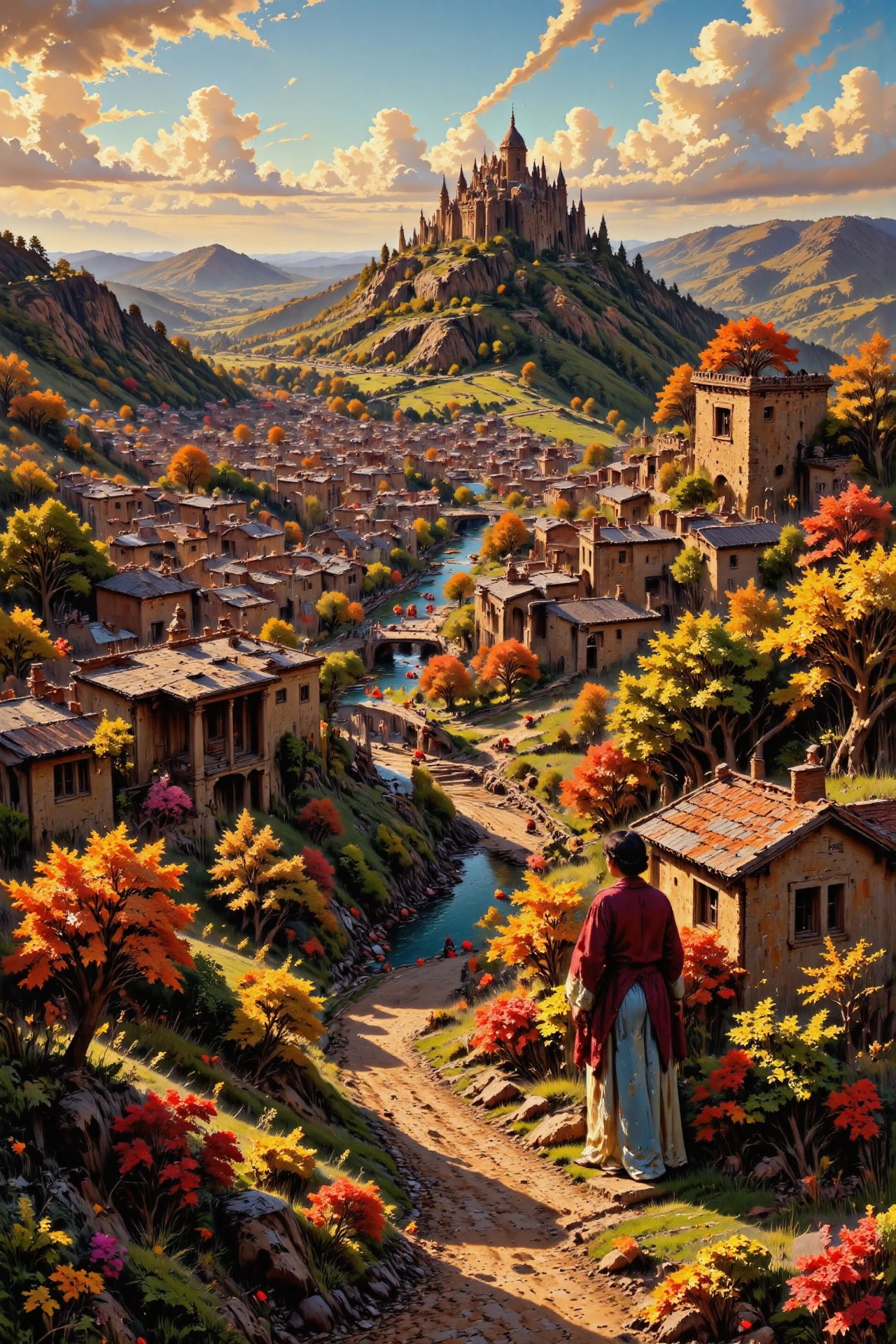 (town),  beautiful (Ethiopian) fantasy landscape,  golden hour, woman, intricate, very detailed, sharp, colorful, <lora:Hand v2:1> <lora:Anti-Blur:1> <lora:Insane Detail Slider:0.5>   <lora:Flux.1_Turbo_Detailer:0.6> <lora:flux-photo-transparent_Alpha_1.0:0.8> <lora:flux.1_lora_flyway_Epic-detail_v2:0.6> <lora:Painterly01b_CE_FLUX_AIT:0.8> pntrlyCE_style, <lora:VividlySurreal:0.8>, <lora:FluxMythP0rtr4itStyle:0.8> mythp0rt