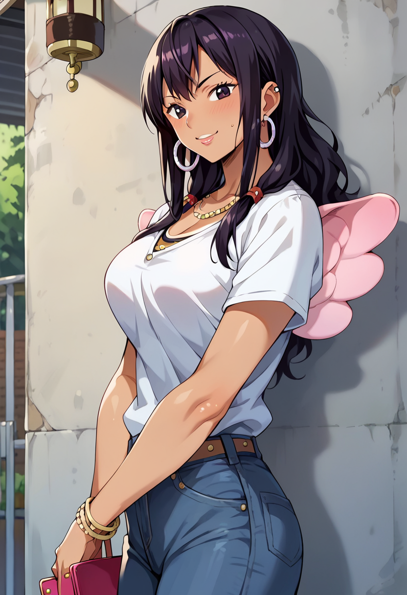 score_9, score_8_up, score_7_up, score_6_up, score_5_up, score_4_up, 1girl, mousse, pink wings, gyaru, black hair, hoop earrings, black eyes, piercing, looking at viewer, cute, source_anime, <lora:Mousse_pony_v2:1>