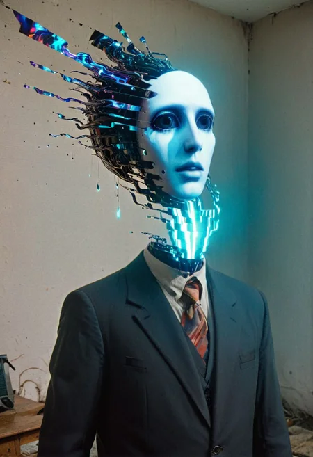 He lifts his head from his head, his eyes on strands of eyes, and in the glitch light handmade and homespun, he sees the visions of pasts lost in enigmatic phantoms and faces of light