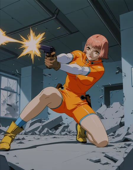 <lora:mikura-noupscale-illustrious-000020:1> mikuraova
bodysuit,
1girl, solo, firing, uzzle flash, handgun, one knee, office, rubble, dynamic, masterpiece, best quality