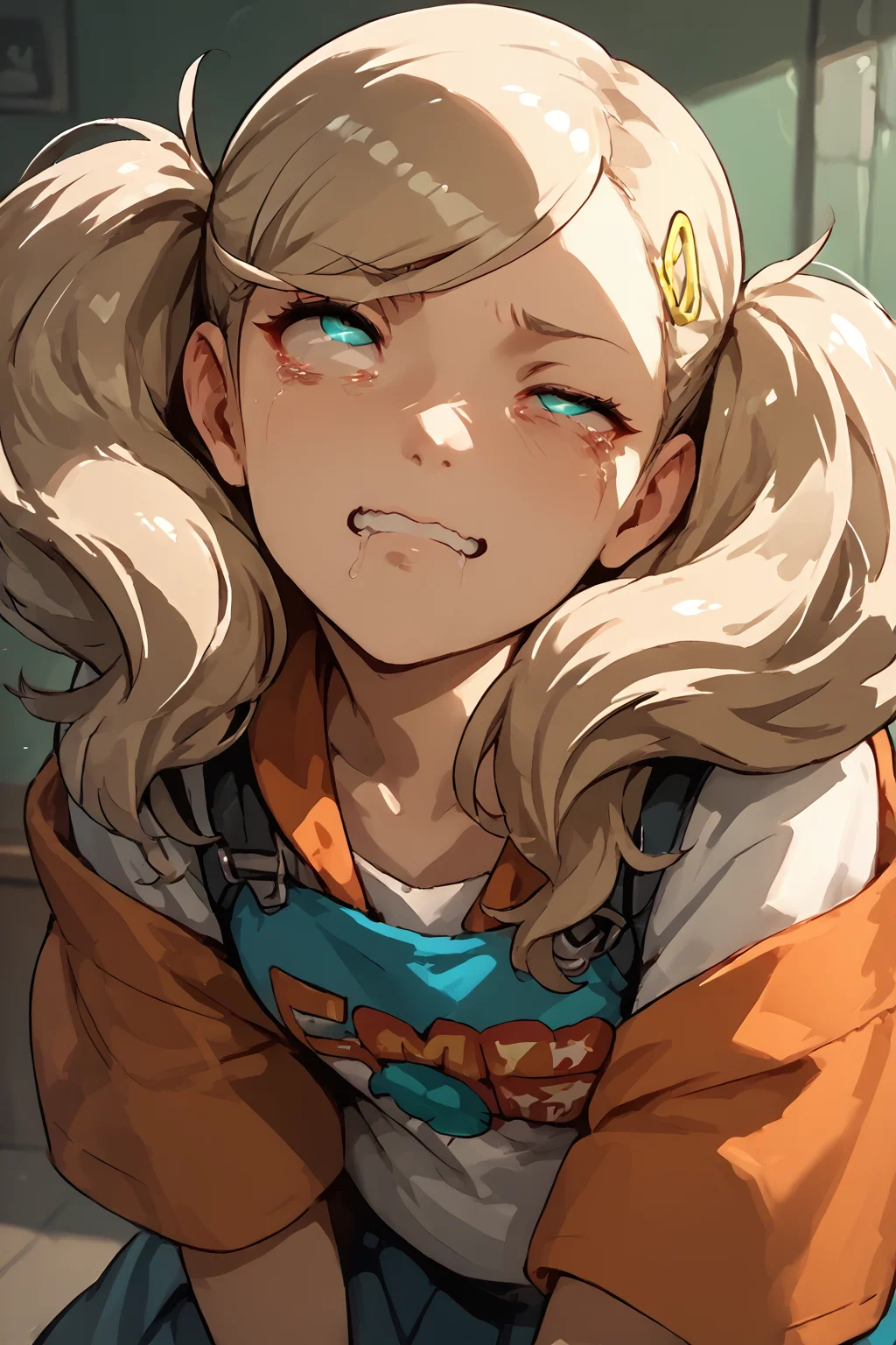 score_9, score_8_up, score_7_up,source_anime, 1girl, <lora:AnnP5-pdxl:1> defAnn, twintails, hairclip, <lora:impacted_ecstasy_expression:1> half-closed eyes, rolling eyes,u