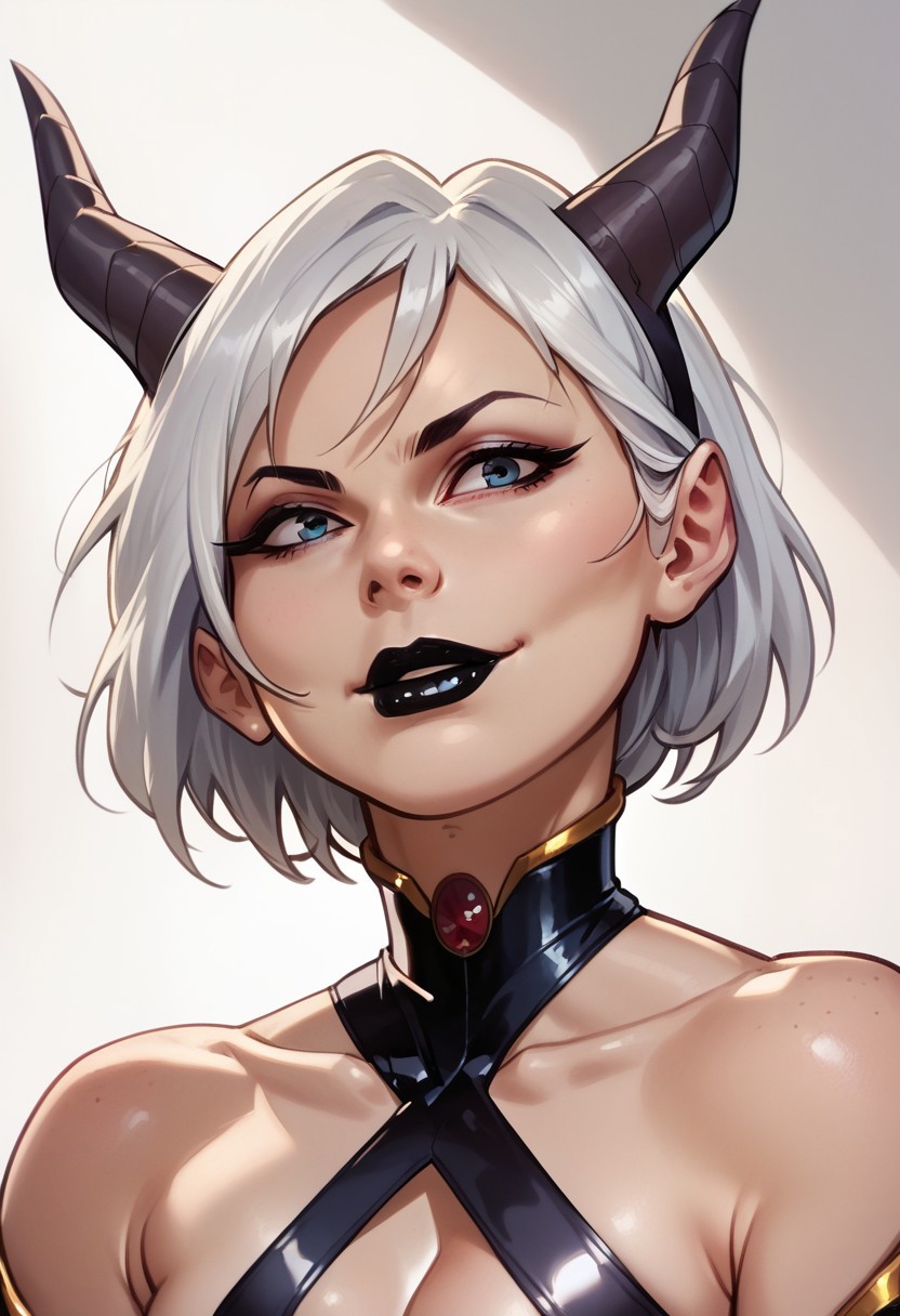 score_9, score_8_up, score_7_up, best quality, clean art, flat color, bold lines, latex, 
Miss X, 1girl, solo, black lipstick, upper body,