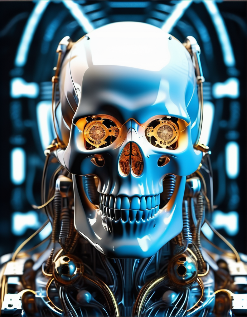 (Masterpiece, best quality:1.5)
ultra detailed of a porcelan reaper skull android face, cyborg, robotic parts, 150 mm, beautiful studio soft light, rim light, vibrant details, luxurious cyberpunk, lace, hyperrealistic, anatomical, facial muscles, cable electric wires, microchip, elegant, beautiful background, octane render, H. R. Giger style