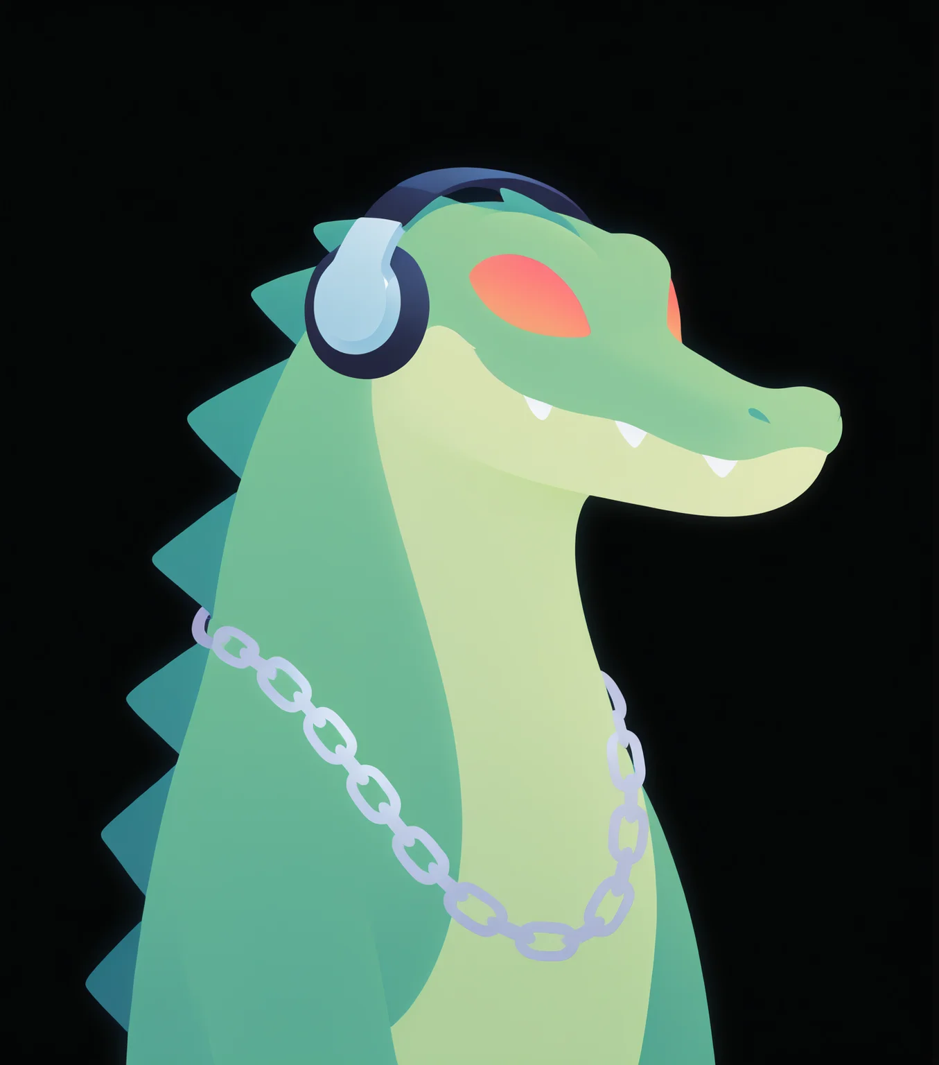 masterpiece, best quality, amazing quality, <lora:Soft_glow_buns:0.8> s0ftgl0w, minimalism, Vector the Crocodile, tall, reptilian, green, headphones, chain necklace, masterpiece, best quality, amazing quality