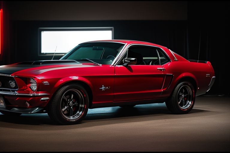 cars fantastic red, [ford mustang], speed, intricate detail ,dark background , HD. Photograph , in table((realism)), extremely high quality RAW photograph, ultra detailed photograph, sharp focus, high resolution, (detailed skin:1,3),high quality, film grain, Fujifilm XT3,Highly Detailed, movie, (Cinematic Photo:1.3) of (Realistic:1.3)