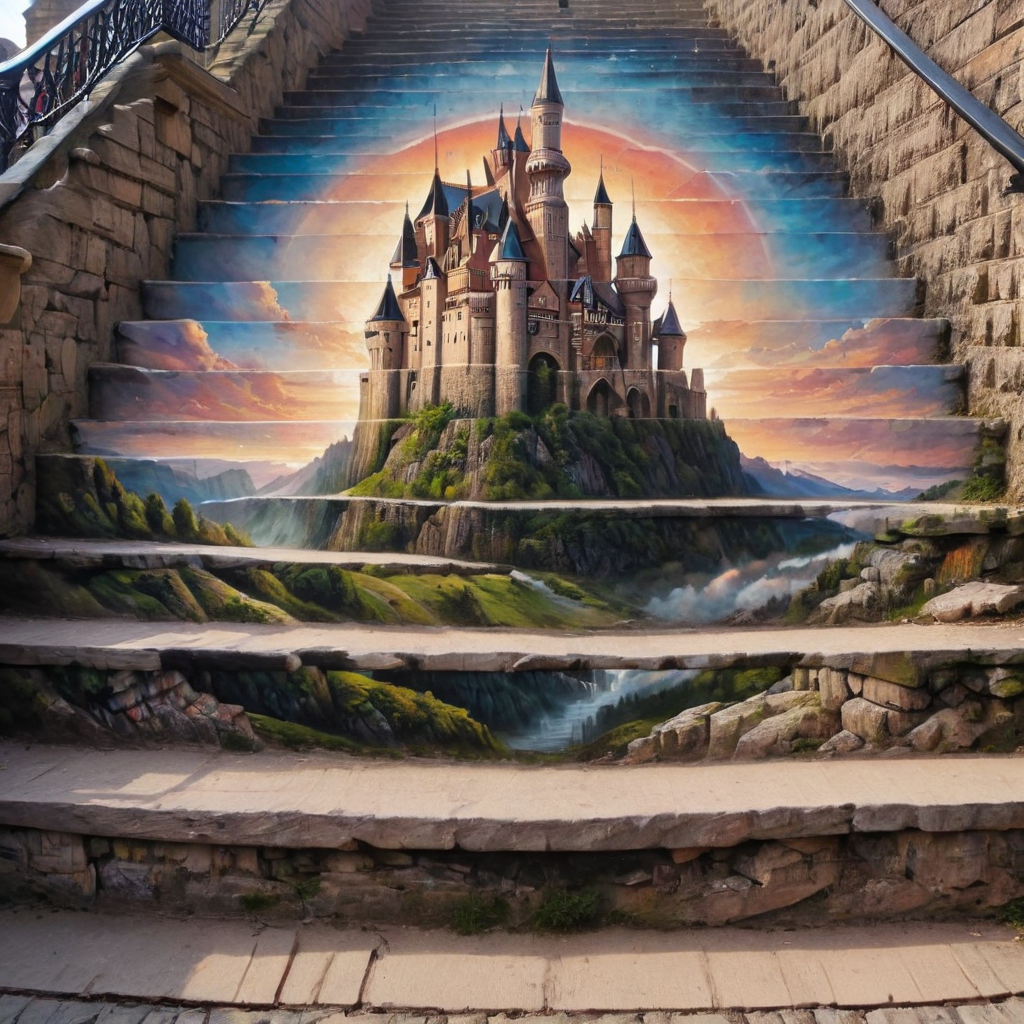 masterpiece, best quality, a castle, stair-art<lora:stair-art2:1.25>