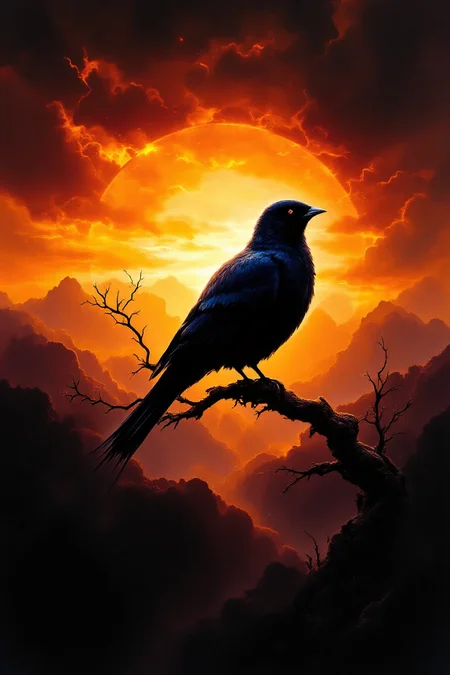 Very beautiful and elegant bird at sunset, masterpiece, logo aesthetics, minimalist illustration, ink art.,aidmafluxpro1.1,velvet_myst