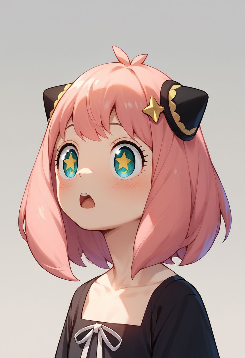 score_9, score_8_up, score_7_up, score_6_up, score_5_up, score_4_up, an_ya, pink hair, excite, petite, stars in eyes, portrait, black dress