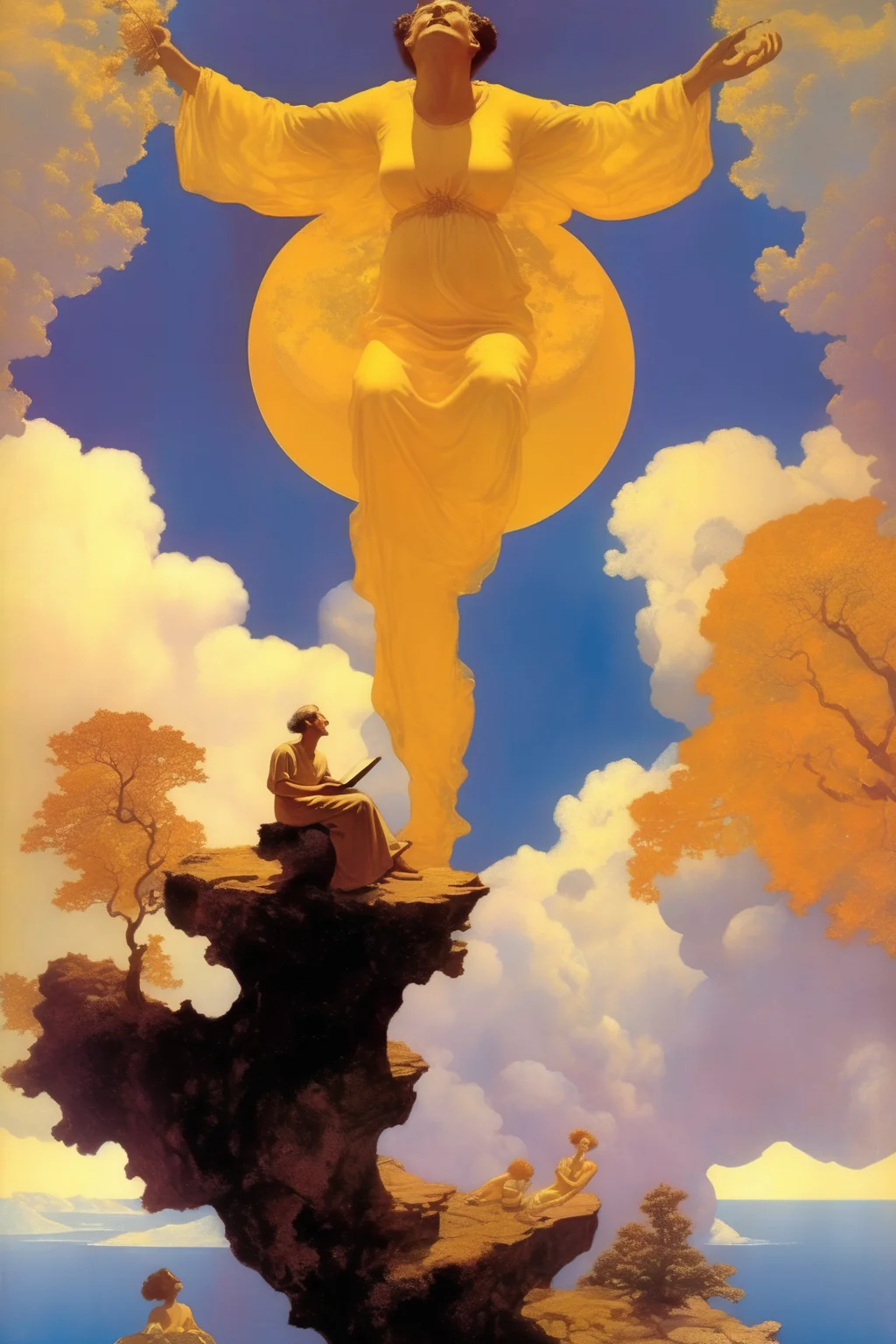 <lora:Maxfield Parrish Style:1>Maxfield Parrish Style - a book cover for a book entitled return to the ecstatic life in the manner of maxfield parrish meets dali give sense of enlightenment spirituality