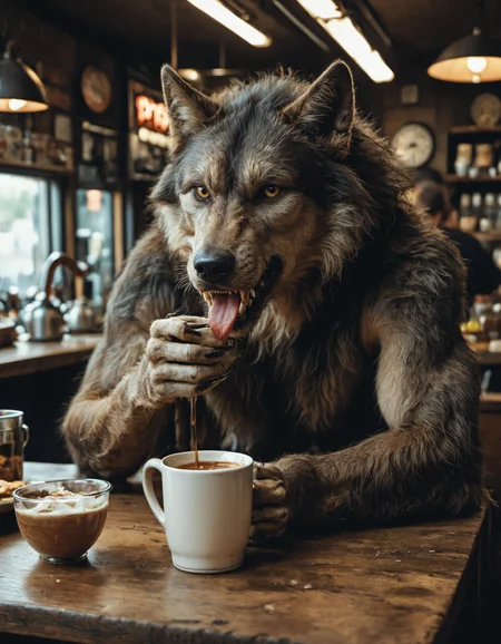 photorealistic, detailed digital illustration of a werewolf in a coffe shop, <lora:EldritchCandids1.1.2:0.4> <lora:real_dream_pony_realistic_lora_3:0.4> <lora:MJ52:0.3> <lora:FF.101.juggernautXL_version6Rundiffusion.LORA:0.4> <lora:JuggerCineXL2:0.3>